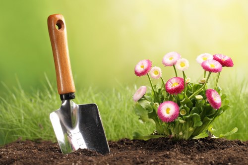 Garden safety inspection with tools and outdoor work area